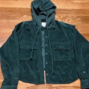 Green corduroy cropped button hoodie. Size large and true to size